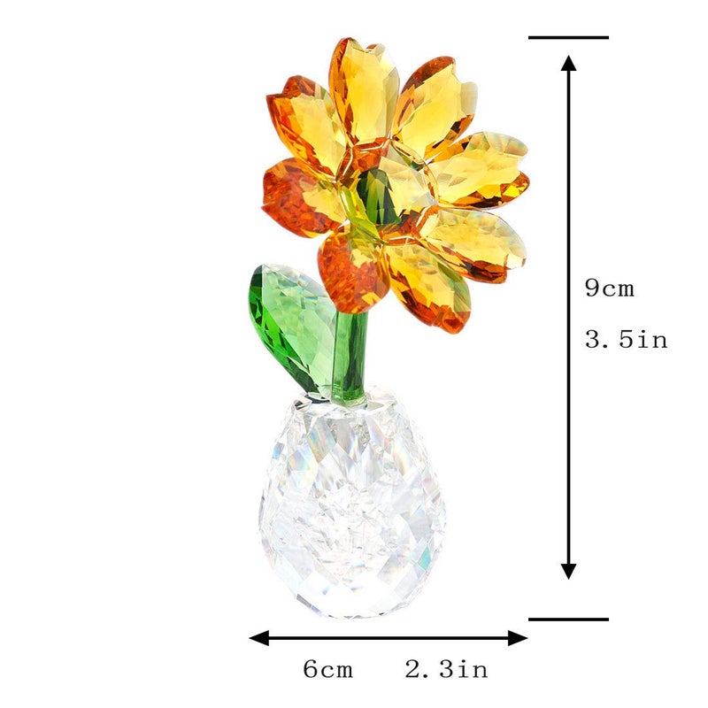 QFkris Crystal Sunflower Figurine Table 3.5" Crystal Flower Collectible Ornament Home Decoration Souvenir Gifts (Sunflower) Valentines Day Gift for Women - Image 2